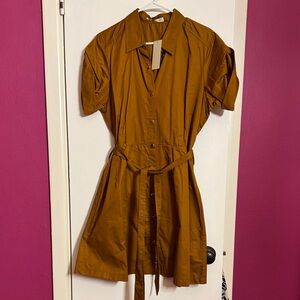 Elegant Tan Button-Up Mini Dress